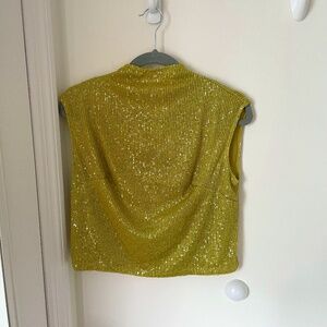 Anthropologie Mock-Neck Green Sequin Top | Size XS